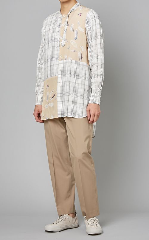 コンビネーションチェックロングシャツ