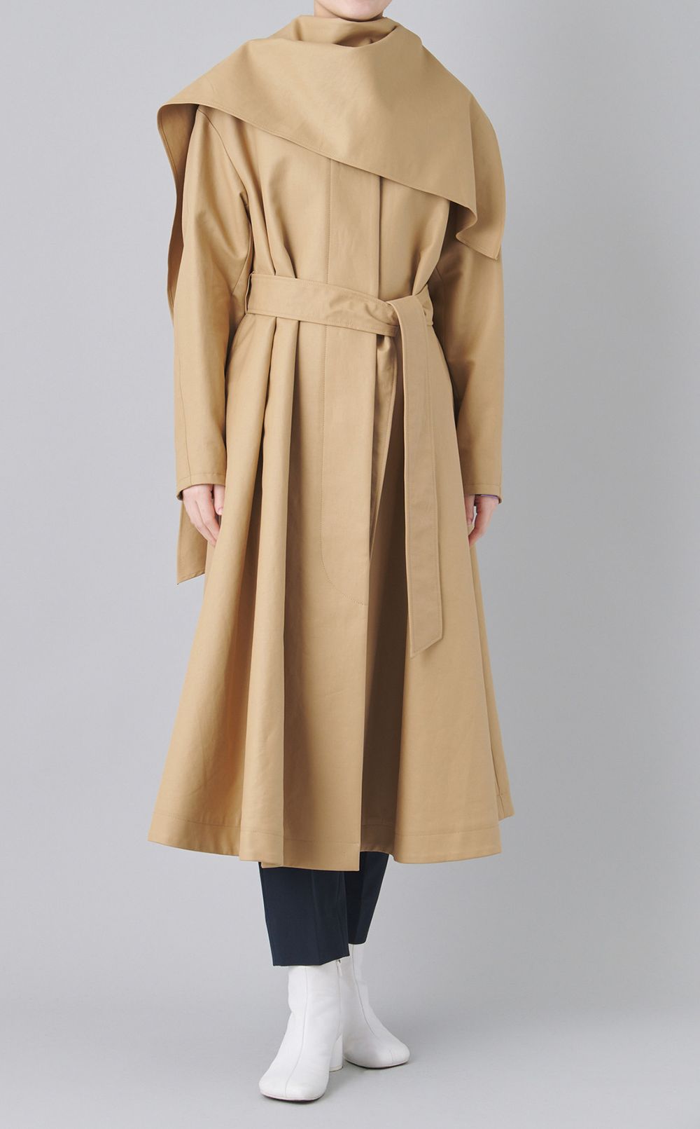 ストール付ステンカラーフレアコート