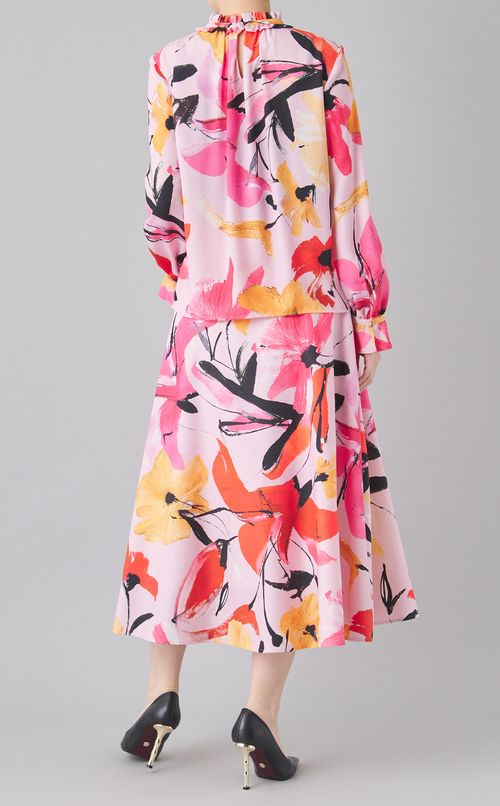 フラワープリントタフタフレアスカート