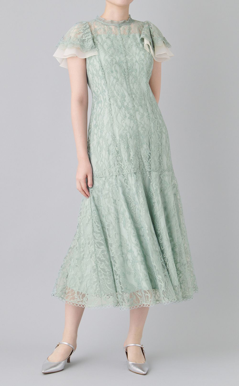 フレアスリーブレースワンピース