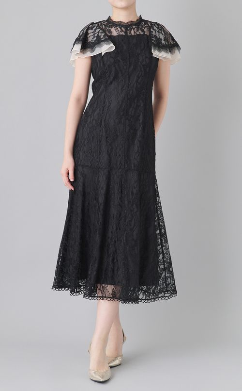 フレアスリーブレースワンピース