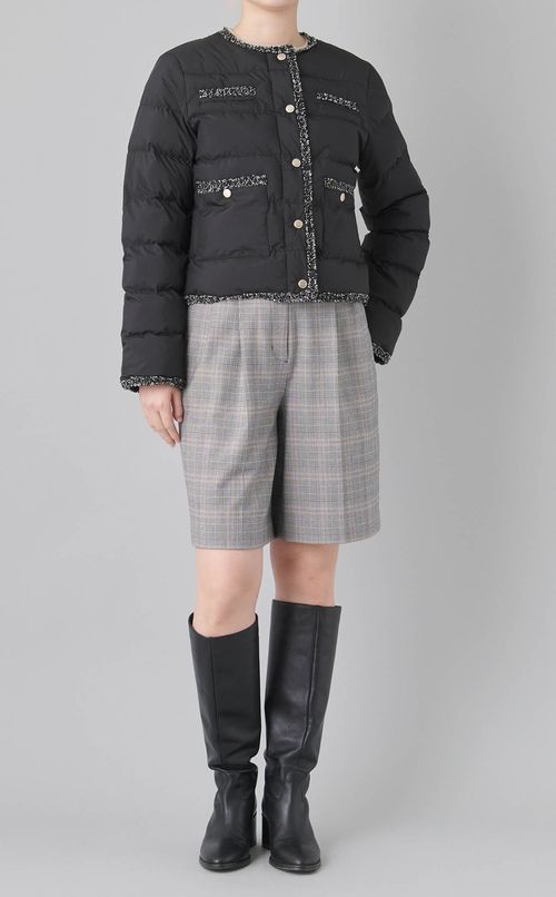 ノーカラーキルティングブルゾン