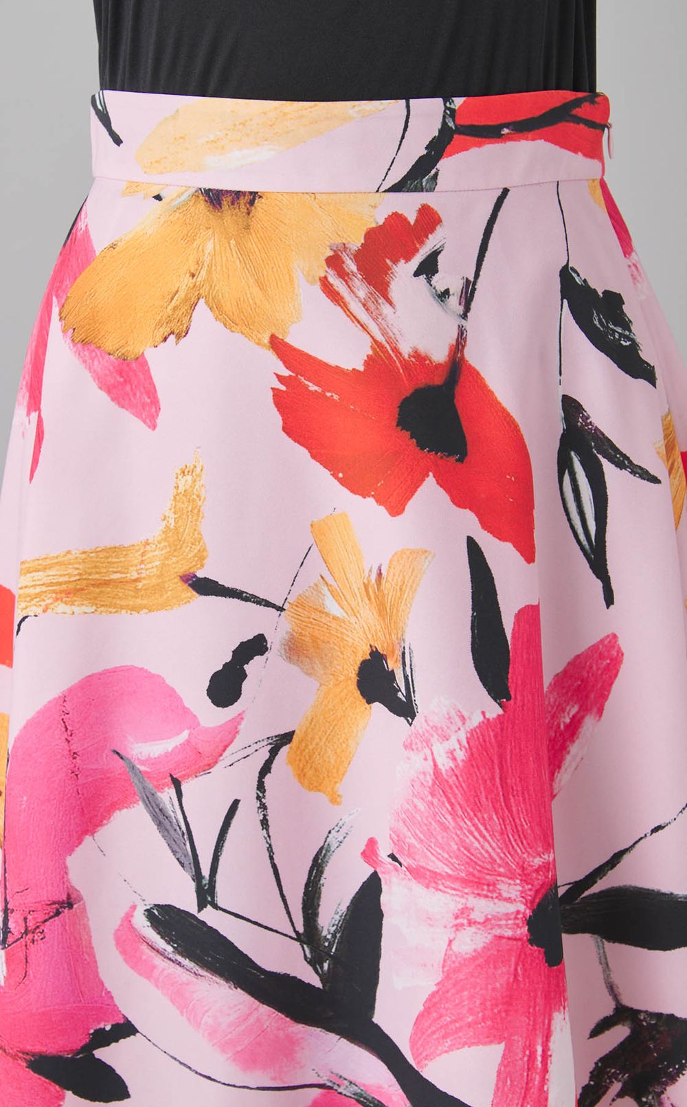 フラワープリントタフタフレアスカート