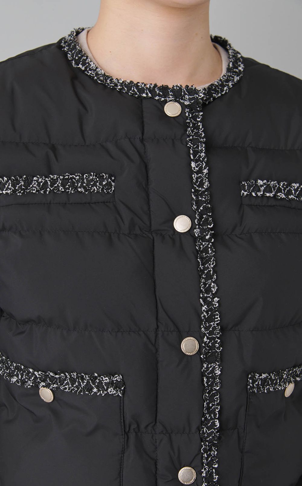 ノーカラーキルティングブルゾン