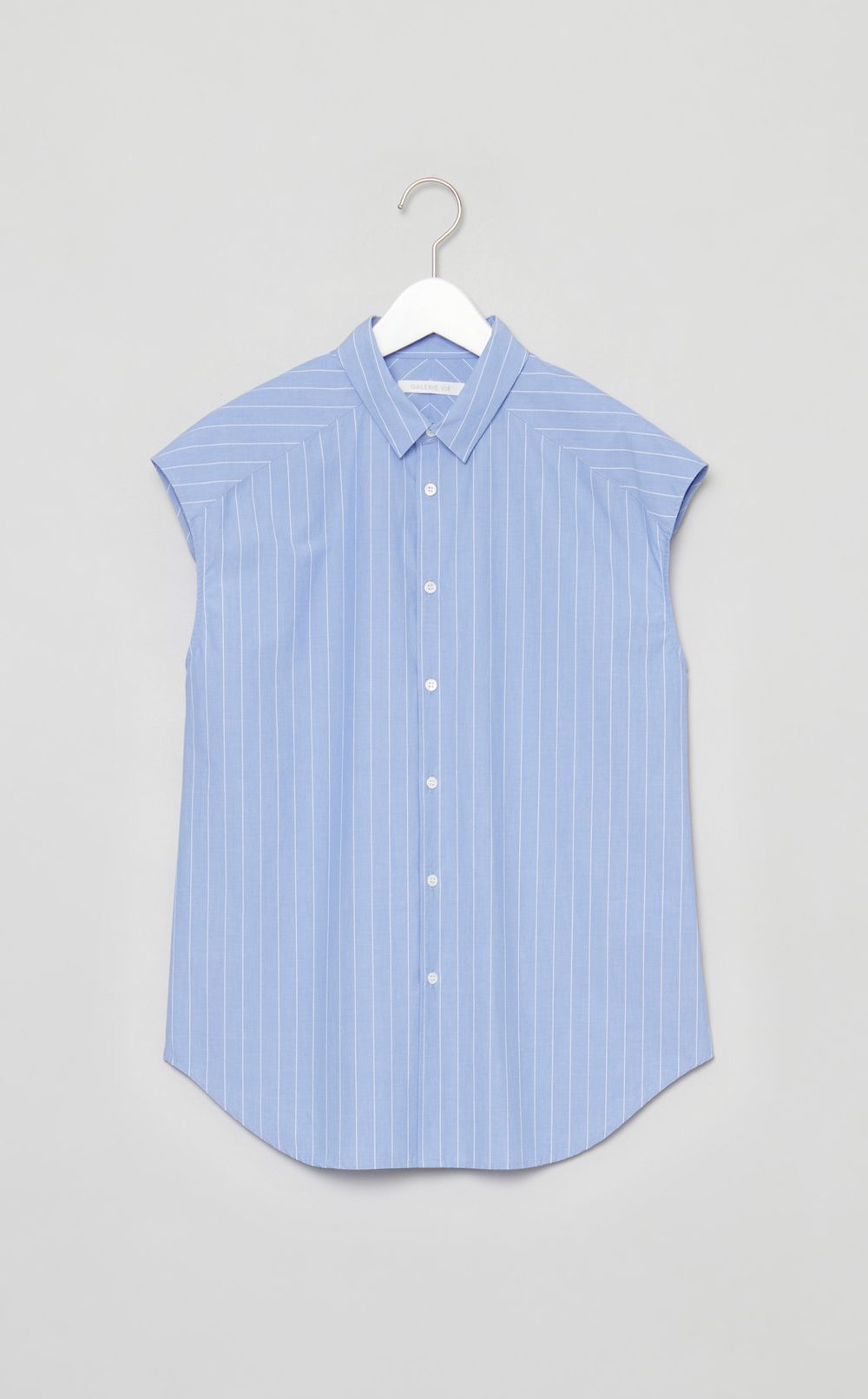 コットンブロードストライプノースリシャツ