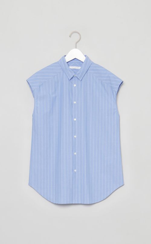 コットンブロードストライプノースリシャツ