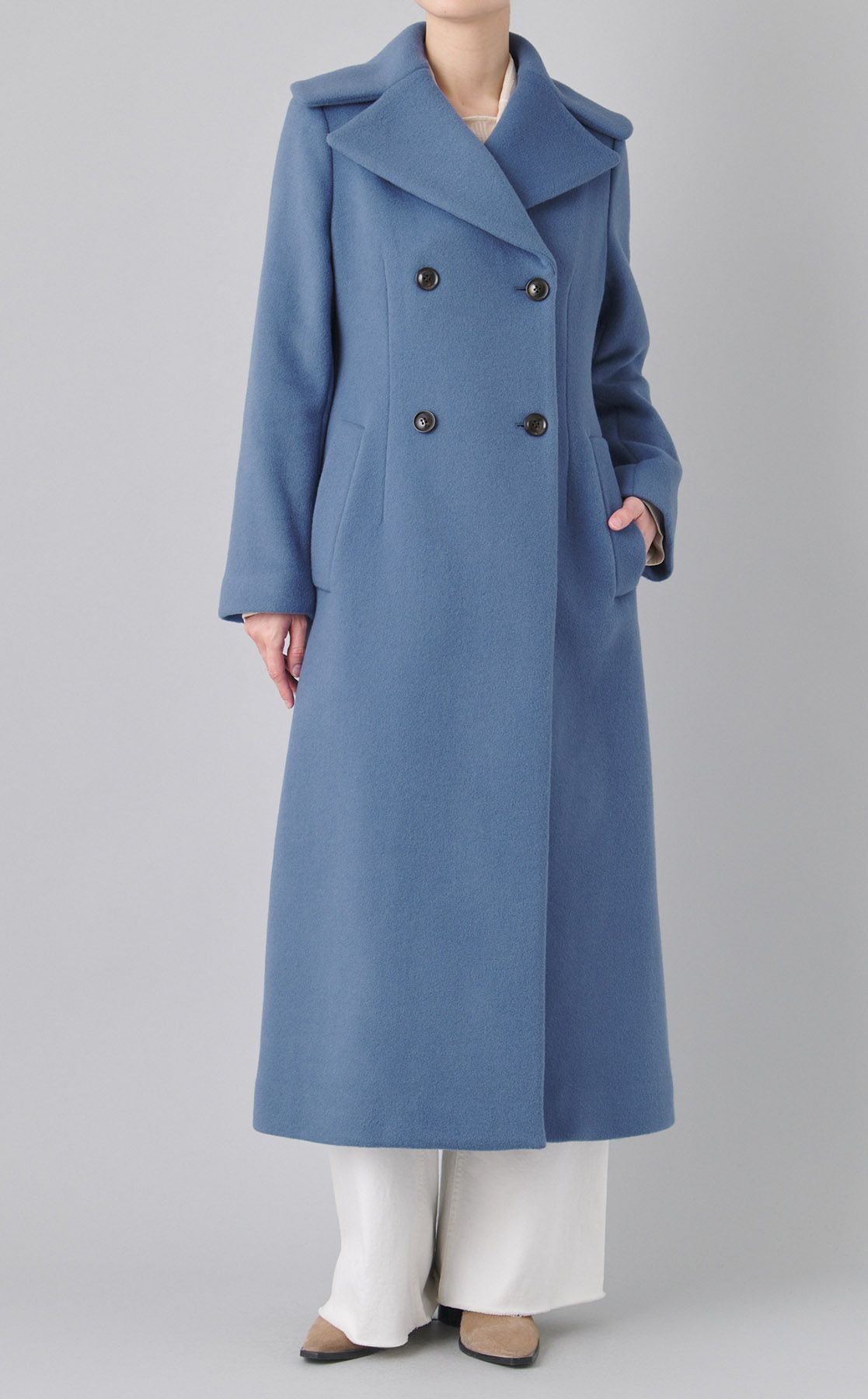 ライトブルー ウールコート サイズ38 セール】 SHIPS any: ノンミュールジングウール スタンドネック ロング