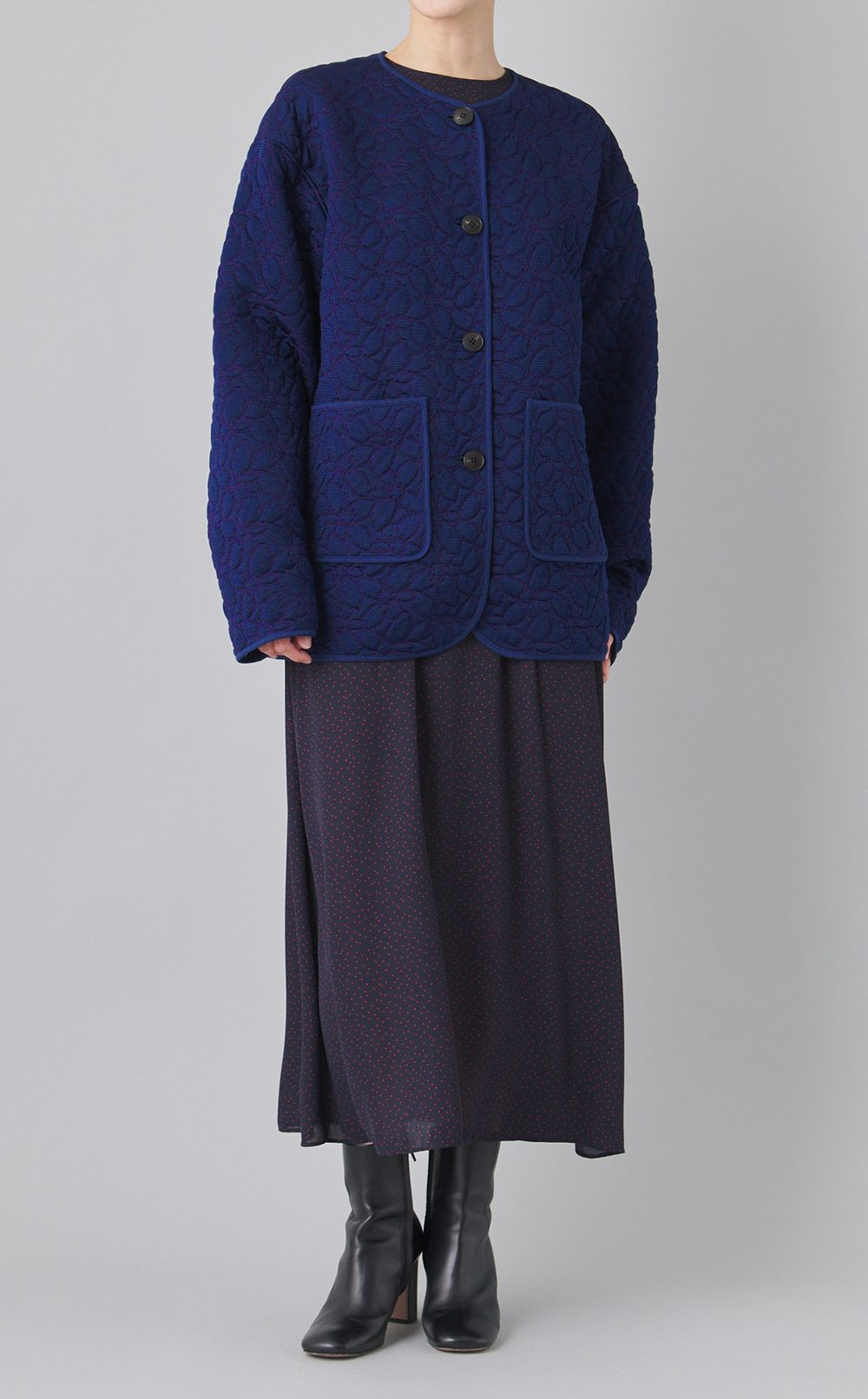 【別注】キルティングノーカラーコート