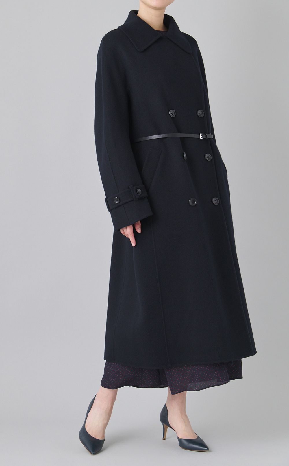 ベルト付きリバーロングピーコート