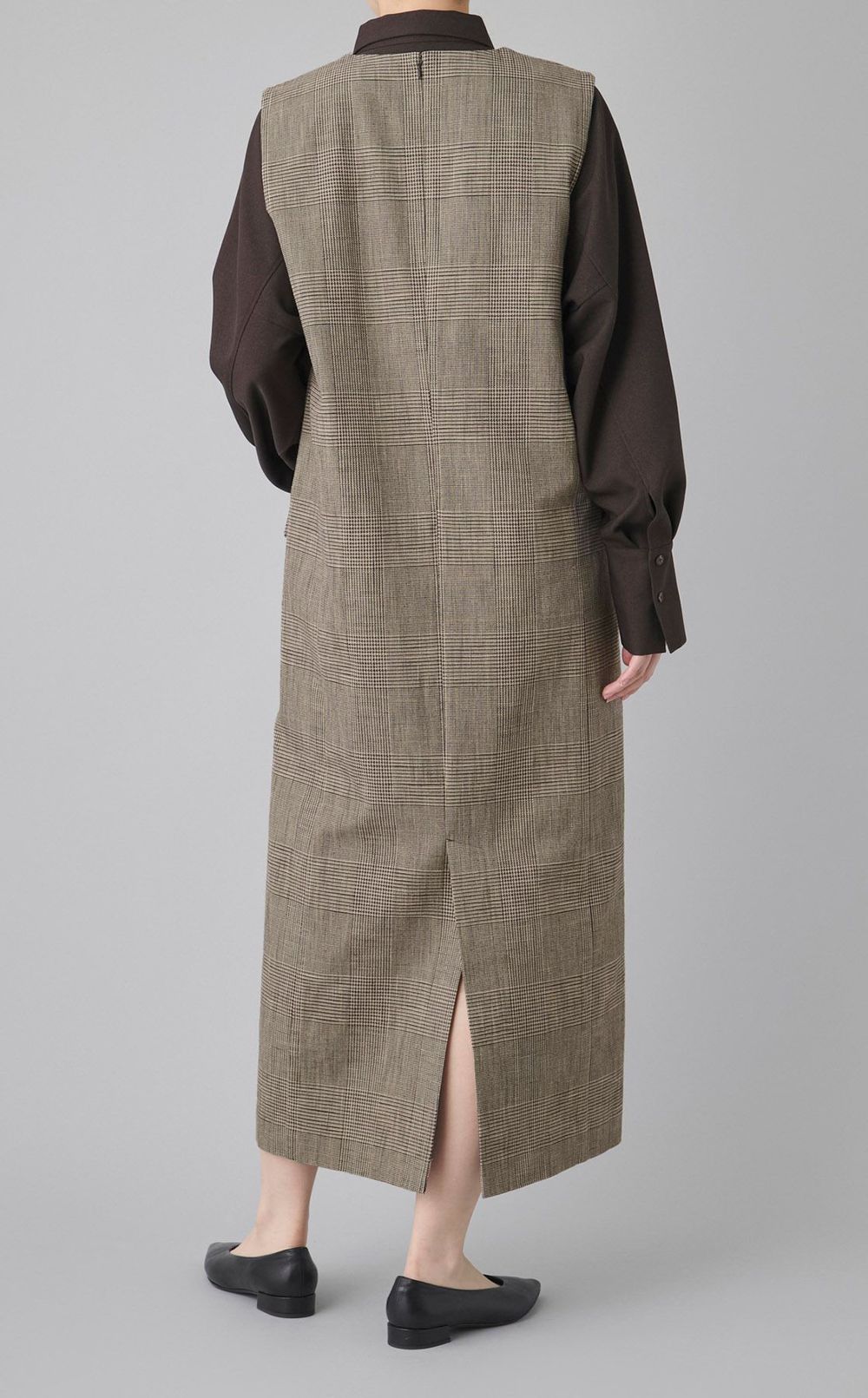 グレンチェックVネックワンピース