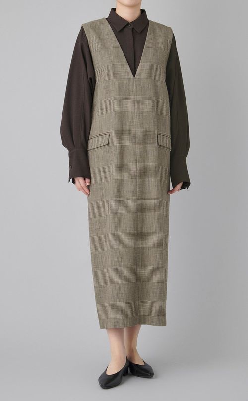 グレンチェックVネックワンピース