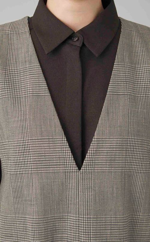 グレンチェックVネックワンピース