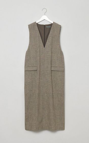 グレンチェックVネックワンピース