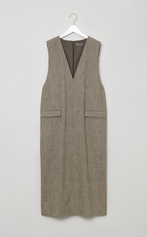 グレンチェックVネックワンピース