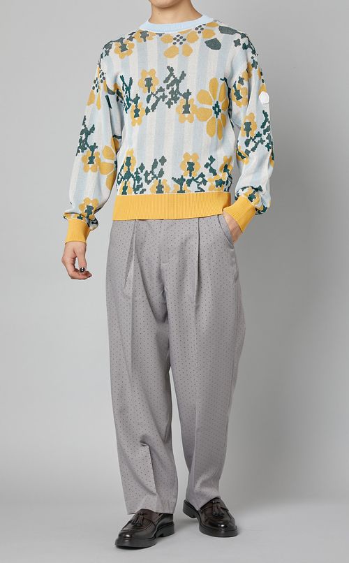 ストライプフラワーニット