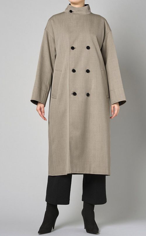 ウールギャバジンスタンドカラーコート