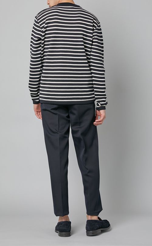 ボーダーボタンネックプルオーバー