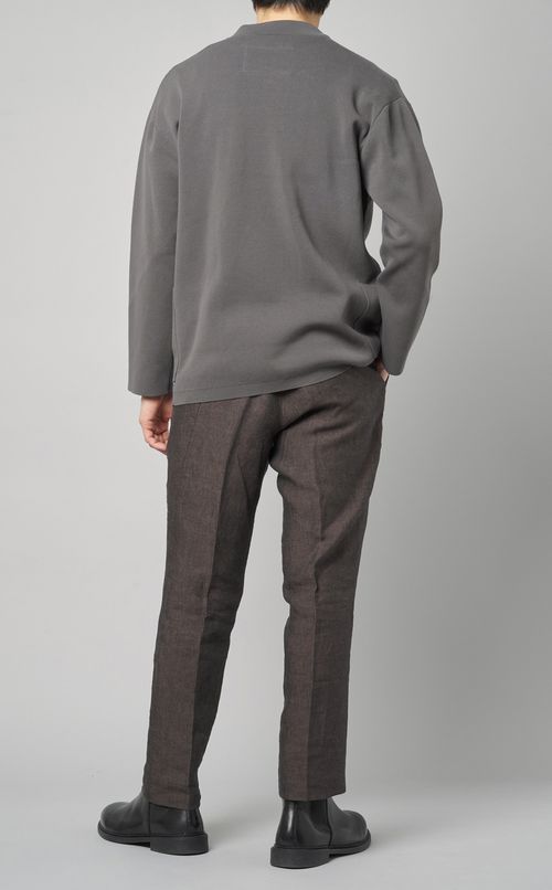 ノーカラーニットダブルジャケット