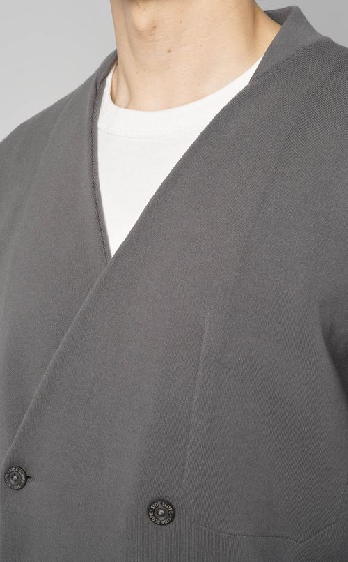 ノーカラーニットダブルジャケット