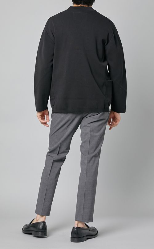 ノーカラーニットダブルジャケット