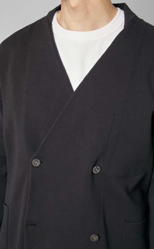 ノーカラーニットダブルジャケット