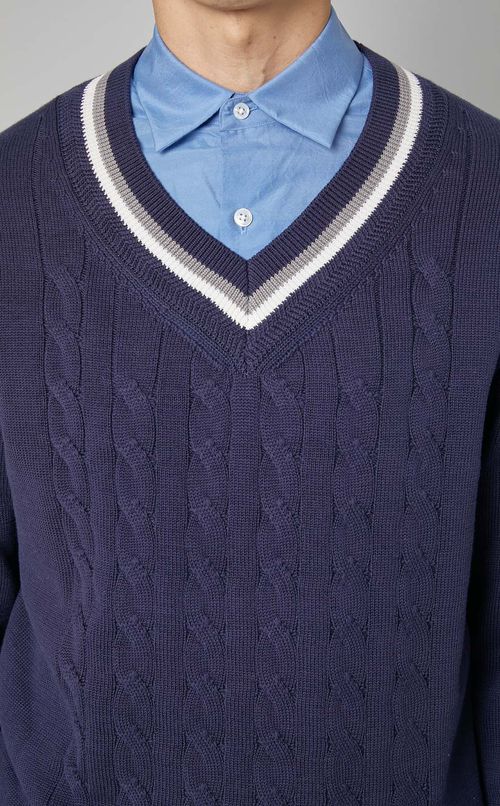 コットンチルデンVネックニット