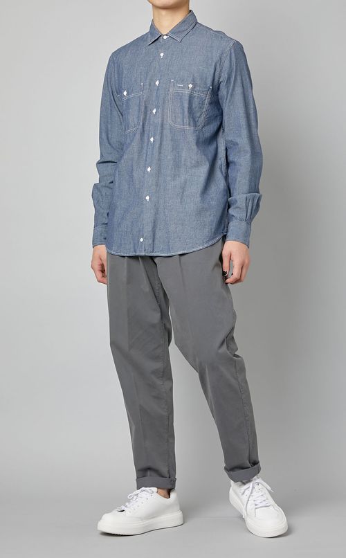 シャンブレーダブルポケットシャツ