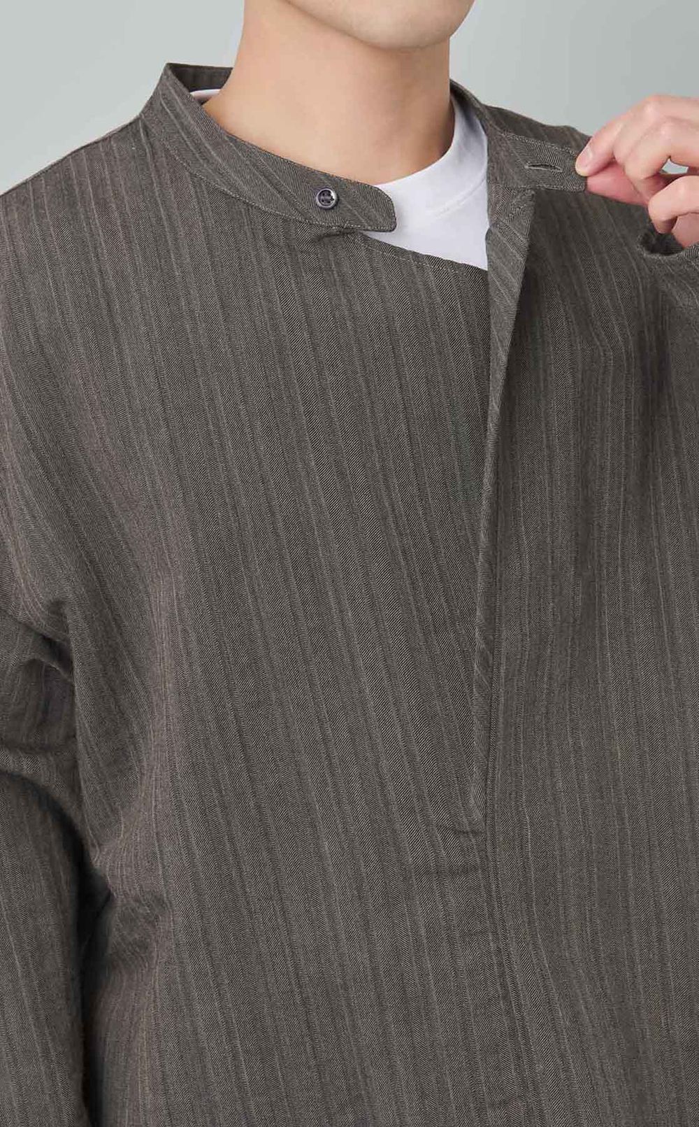 ヘリンボーンドレープカラーシャツ