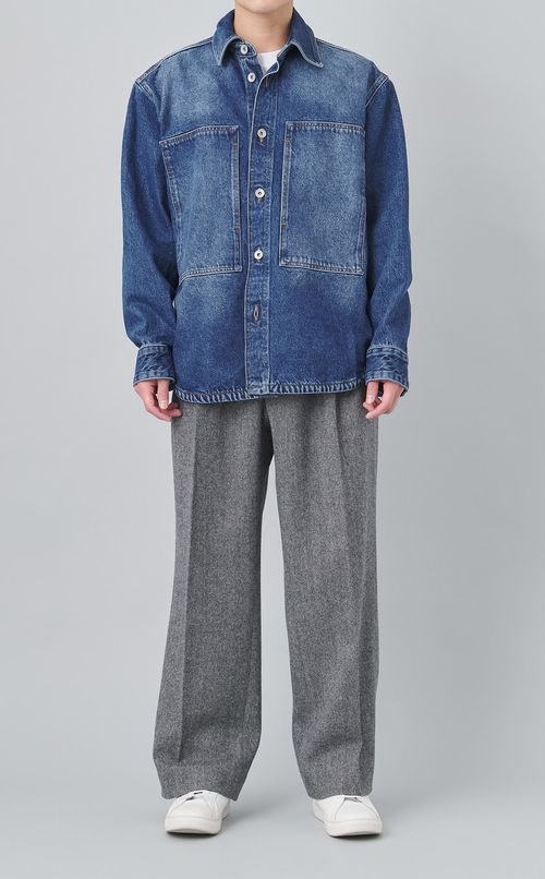 ウールヘリンボーン2タックワイドパンツ