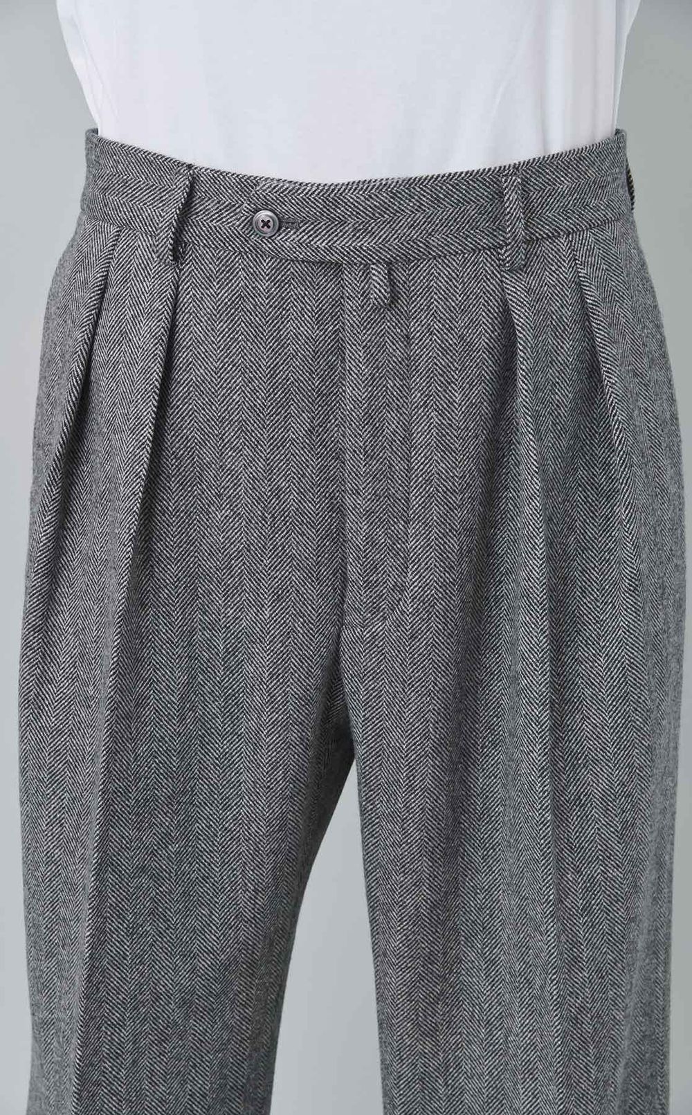 ウールヘリンボーン2タックワイドパンツ