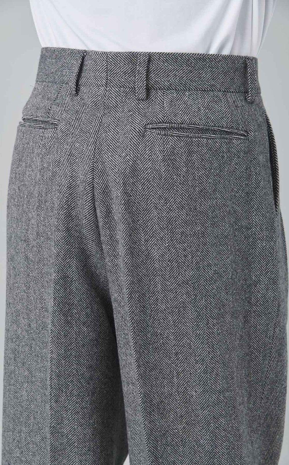ウールヘリンボーン2タックワイドパンツ