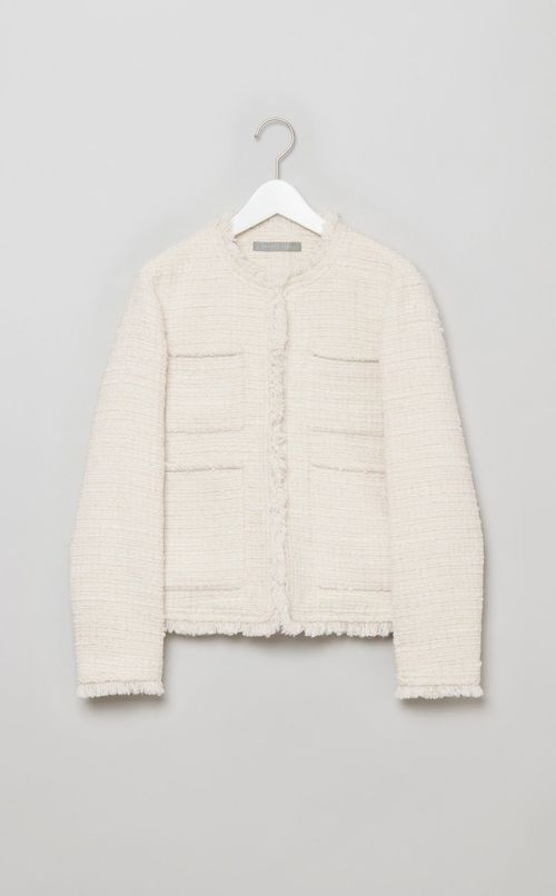 ノーカラーツイードジャケット