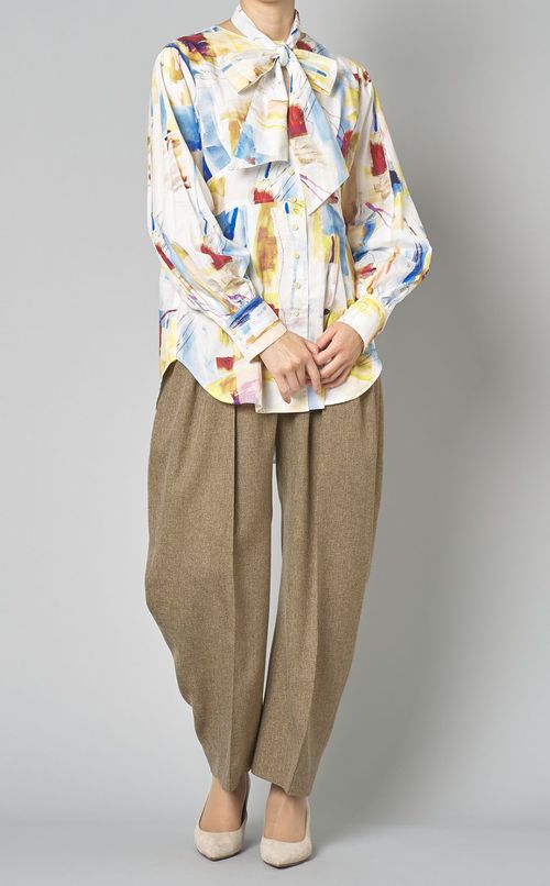 ツイード調カーブシルエットタックパンツ