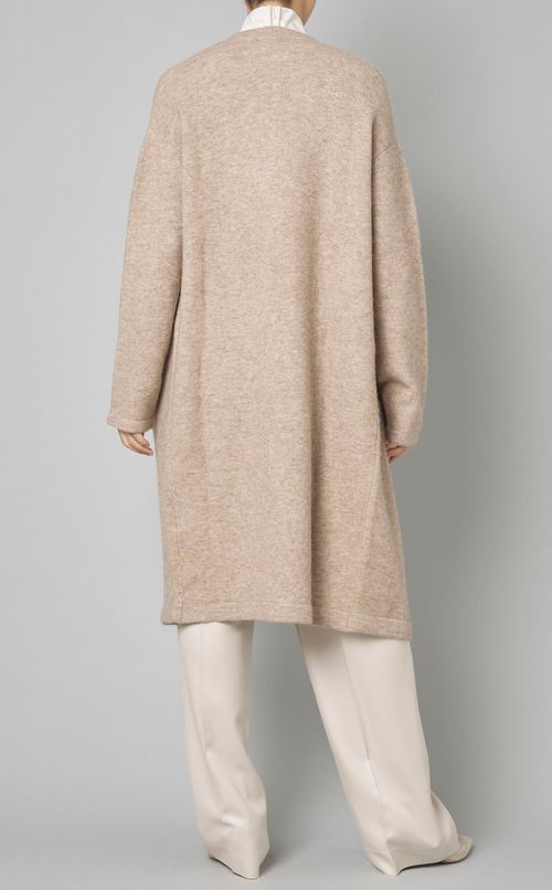 ノーカラーニットコート