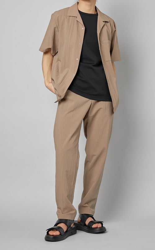 シアサッカーオープンカラーシャツ