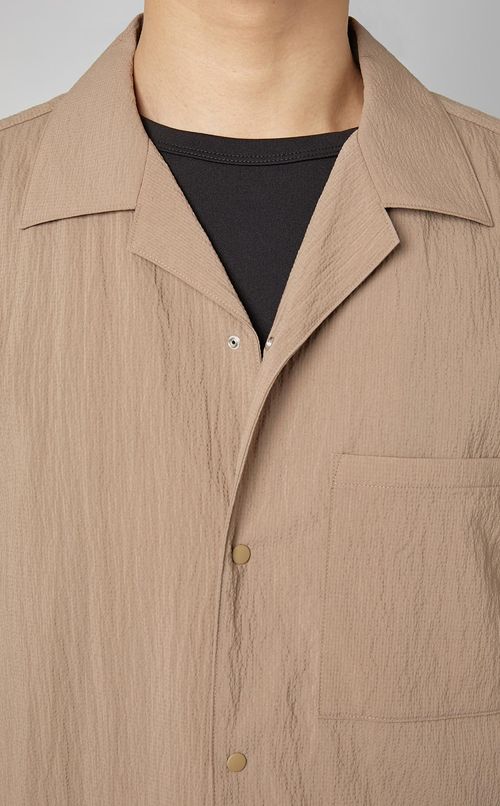 シアサッカーオープンカラーシャツ