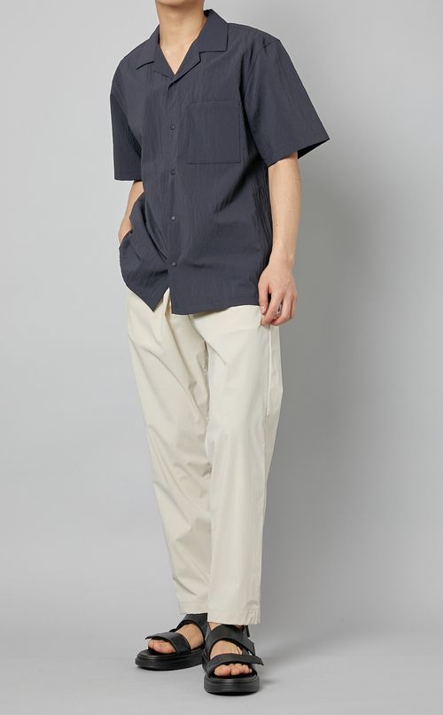 シアサッカーオープンカラーシャツ