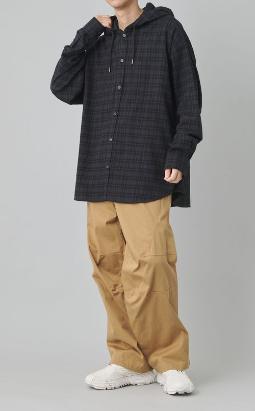 フランネルチェックフードシャツ