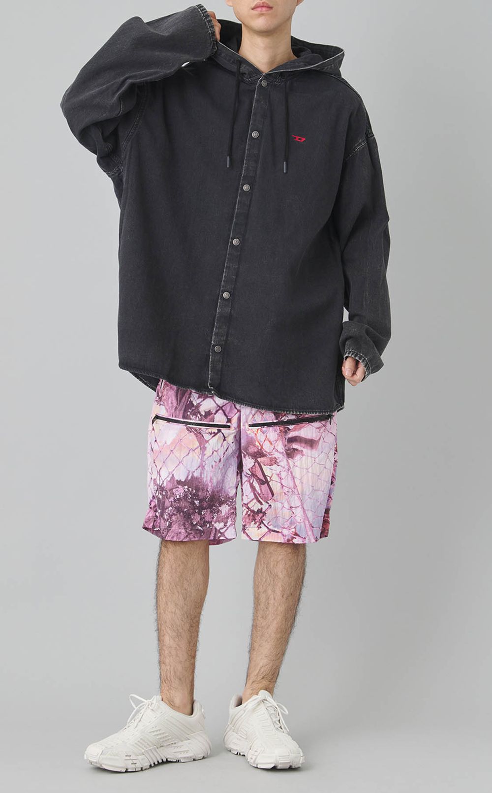 デニムフードシャツ