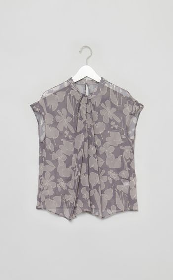 フラワープリント タックドレープブラウス