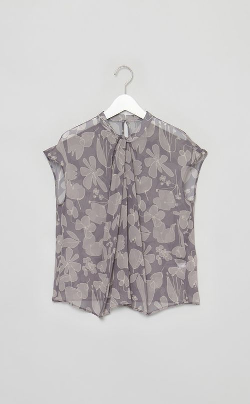 フラワープリント タックドレープブラウス