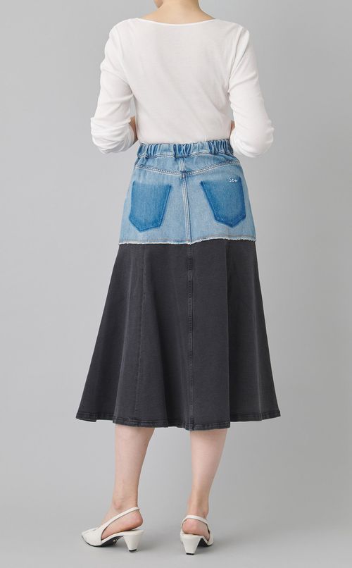 ウォッシュドバイカラーデニムスカート