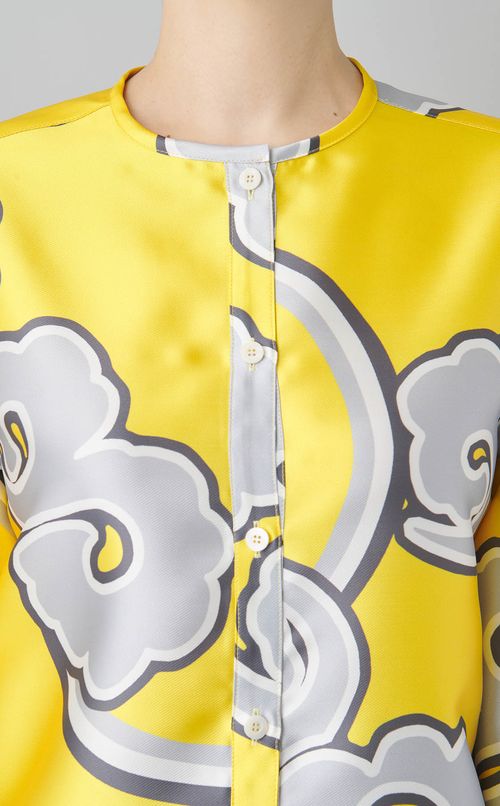 プリントボリュームスリーブブラウス