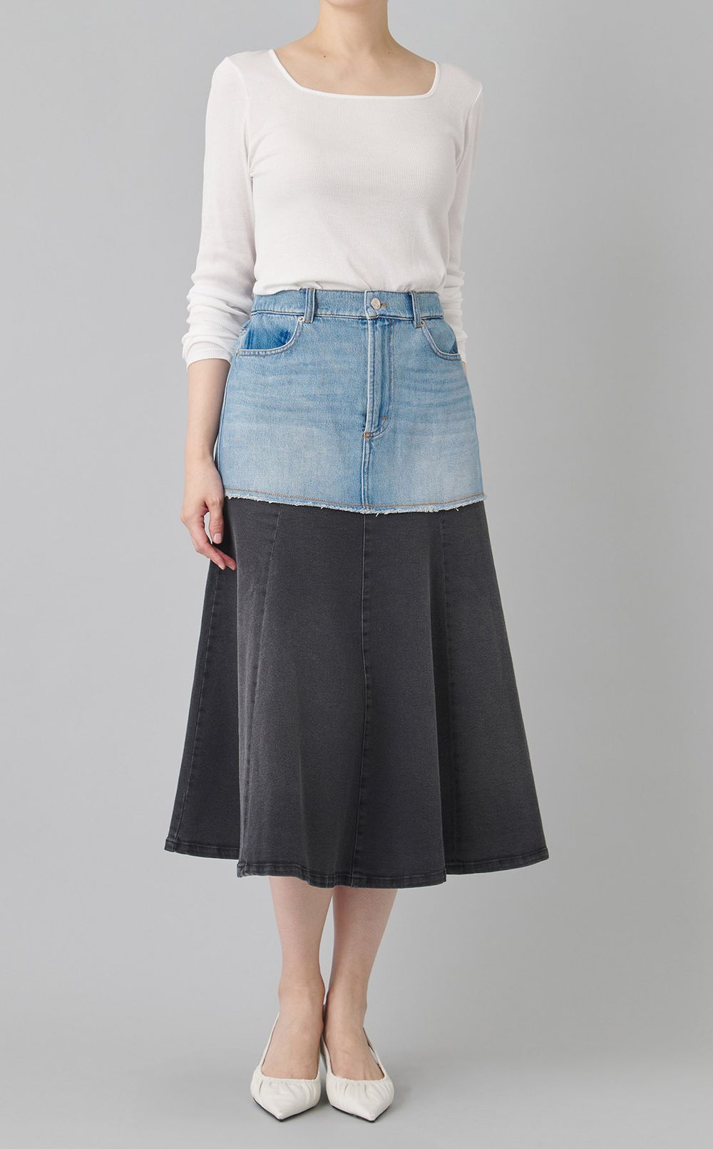 ウォッシュドバイカラーデニムスカート