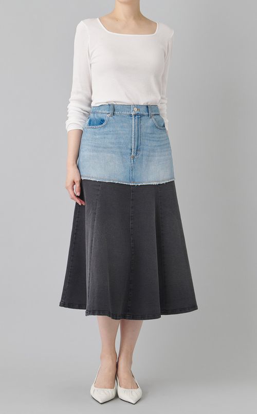 ウォッシュドバイカラーデニムスカート