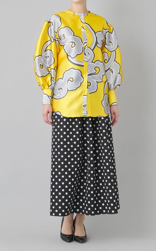 プリントボリュームスリーブブラウス