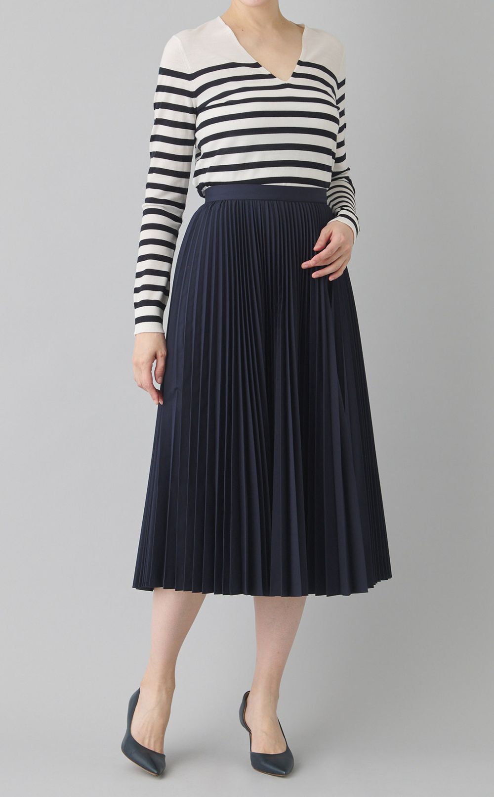 リーガルウールストライプVネックニット