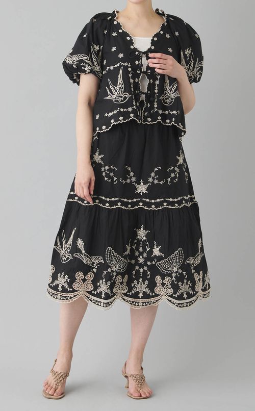 フラワーバードエンブロイダリースカート