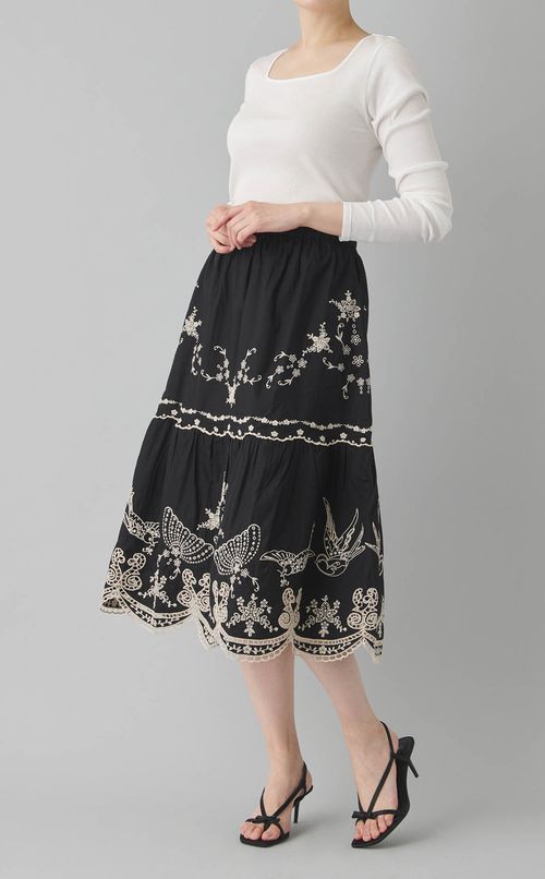 フラワーバードエンブロイダリースカート