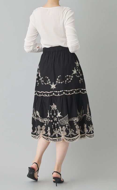 フラワーバードエンブロイダリースカート